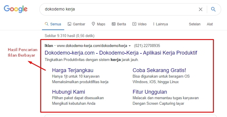 hasil pencarian google ads