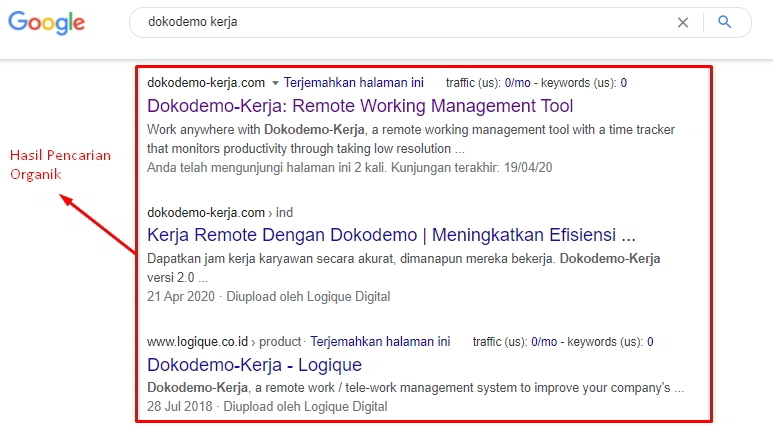 hasil pencarian organik