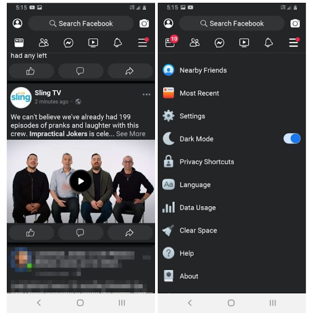Facebook dark mode